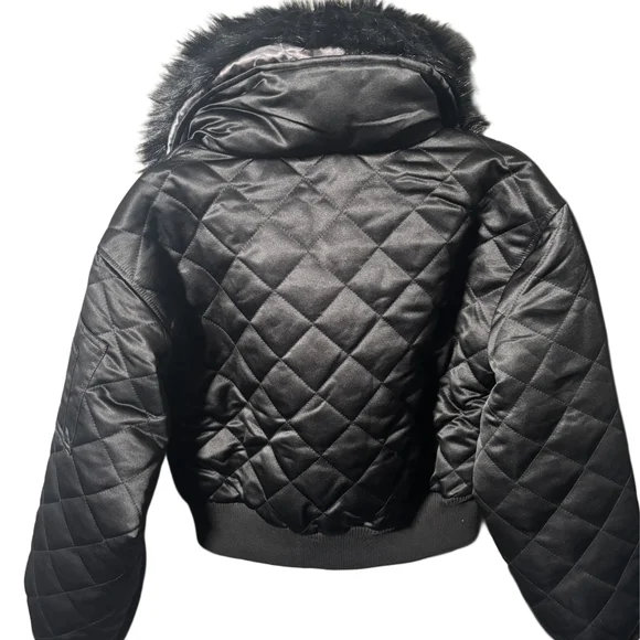 Juicy Couture Black Quilted Jacket with Faux Fur Trim - Picture 2 of 3